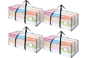 Dntorx 4 Stück 120L Aufbewahrungstasche, Heavy-Duty Umzugstaschen Transparente Umzugskartons Große mit Reißverschluss Griff Faltbar Aufbewahrungsbox für Umzug Camping Bettwäsche Kleidung Aufbewahrung