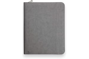 Vebon® Porte-Documents A4 Grand Rome I Double Fermeture éclair + Pince I Porte-Documents de conférence + Sacoche pour Ordinateur Portable I Rangement supplémentaire I Gris fantôme I Similicuir
