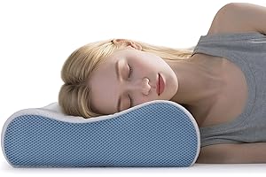 Hiimgo Memory Foam Pillow, Orthopedic for Neck and Shoulder Pain, Blue Support Pillows for Sleeping, Washable and Ergonomic, 1 Count (56x35x11-9CM)