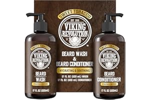 Viking Revolution Szampon i odżywka do brody – zmiękcza, wygładza i wzmacnia porost brody – słodki tytoń – prezent dla mężczyzn – 2 x 500 ml
