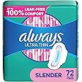 Always Ultra Thin Pads Slender Unscented with Wings, 36 Count (Pack of 2, 72 Total Count)