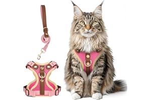Muecleao Escape Proof Cat Harness and Leash Set, Premium Microfiber Leather Trim, Adjustable Reflective Vest Harness for Cats, Breathable No-Pull Kitten Harness with Soft Mesh (Rose Red, S)