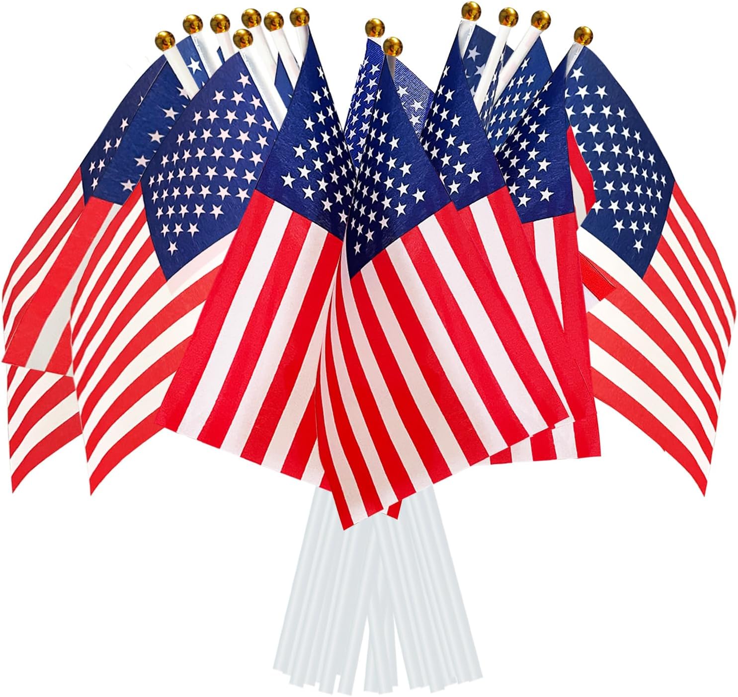 AhfuLife 15pcs American USA Flags on Sticks for 4th July Decorations, Hand Held America Small Flags with 30cm White Pole for Memorial Day Veterans Day Independence Day Decorations