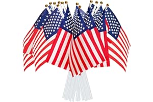 AhfuLife Petit Drapeau Americain - 15Pcs Mini Drapeaux USA avec Poteau Solide Blanc 30cm pour Décoration Jardin Bar Jour de l'Indépendance, Procession, Memorial Day, Élection
