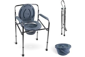 Mobiclinic®, Silla WC, con Cubeta Extraíble, Puente, Inodoro Portátil, Regulable en Altura, Conteras Antideslizantes, Máx. 100 kg, Reposabrazos Acolchados, Gris