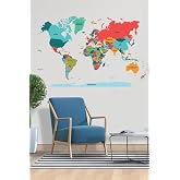 Evbuya Transparent Color World Map - Non-Adhesive, Electrostatic Smart Paper (Turkish)