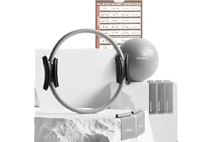 PhysKcal Pilates Kit, Anello Pilates da 15 Pollici con 1 Palla Core Ball, 3 Elastici Resistenti e 2 Fasce Elastiche, Kit Essenziale per Pilates a casa su Tappetino
