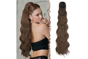 ‎FESHFEN FESHFEN Pferdeschwanz Haarteil mit Kordelzug, 75cm Gewellt Ponytail Extension Comb Clip in Haarverlängerung zopf für Frauen Synthetik Pferdeschwanz Haarverlängerung - Braun Mix Hellbraun