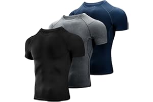 Niksa 3 Pack Compression Tops for Men Short Sleeve Mens Running Top Mesh Design Quick Dry Base Layer Top for Gym Sports Fitne