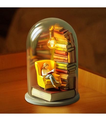 Reader Night Light, Miniature Book Lover LED Lamp With Tiny Books, 3D Bookshelf Sculpture, Warm Eye-Caring Light, Gift For Book Lovers, Home & Office Decor (B