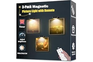 YIMAXPS 3-Pack Picture Light Battery Operated, Led Lights with Remote, Dimmable and Timer Painting Light, Art Display Light for Picture Frame Artworking Portrait, Home Wall Decor Puck Lights, Black
