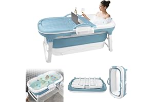 XINZI Vasca da bagno pieghevole per adulti 118 x 62 x 52 cm, pieghevole con copertura, rulli massaggianti e cestino per sapone, mobile per piccoli bagni e spa