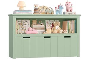FOREHILL Meuble Rangement Jouet Bibliothèque pour Enfants Étagère Armoire de Rangement avec 3 Tiroirs Roulants Vert 102x33x61.5cm
