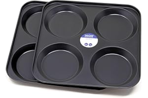 Lets Cook Cookware 4 Cup Large Yorkshire Pudding Oven Tray Twin Pack, British Made with PFOA & BPA Free Non Stick