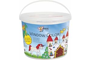 KREUL 40155 - Window Color Power Pack Burg, 6 x 125 ml Fensterfarben, inkl. Konturenfarbe schwarz, für kreative Kinder, Spezialfolie und über 70 Motivvorlagen