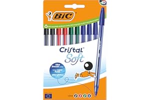 BIC Penne a Sfera Cristal Soft con Punta Media (1,2 mm) e Inchiostro Softline - Colori Assortiti, Confezione da 10