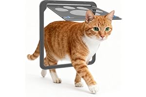 ENJOYING Puerta Gatos Mosquitera, Puerta Perro Pequeños Mosquitera con Página Magnética, Puerta Mascotas para Puerta Corrediza Ventana, Apagado Automático, Cerrable, Negro