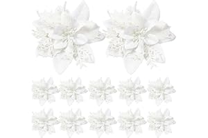 Julblommor konstgjorda, julstjärnblommor dekoration för julgranar, 12st 5.5in dubbla skiktade julblommor som skinkade sprakled julgrandekorationer