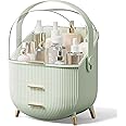 Kousee Makeup Storage Organizer，Large Cosmetics Display Case with 2-Layer Storage Box and Transparent Cover, Bedroom Vanity Desk (Mint Green)