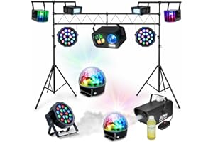 Party Light & Sound - 10 JEUX DE LUMIERE + MACHINE à FUMEE + PORTIQUE DJ LIGHT 3M idéal éclairage de scène pour soirée dansante, anniversaire mariage