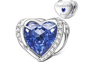 NINGAN Birthstone Charms for Bracelet, Angel Wings 925 Sterling Silver Love Heart Bead Pendant Engraved Joyful,Birthday Mother's day Jewelry Gifts for Women Girls