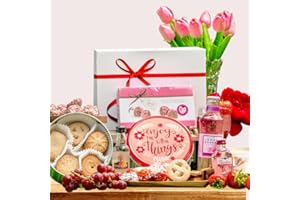 BAMBOORIA Pink Gin Gift Set - Gordons Gin, Whitley Neill, Tonic Water, Chocolates, Biscuits and Belgian Chocolate - Flavoured Gin Gifts for Women - Birthday Hamper and Valentines Gifts for Her