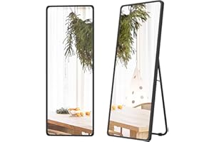 SUPPNEED Espejo de cuerpo entero 150x40 CM Ángulo redondeado Marco de aluminio negro Espejo de piso de cuerpo completo Espejos rectangulares de pie para sala de estar Dormitorio Armario (negro)