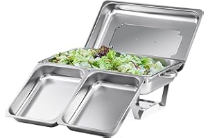 Wilprep Chafing Dish Edelstahl Buffet-Set Warmhaltebehälter Speisenwärmer Wärmebehälter Rechaud für Catering, Buffet und Party (1 Set 1x1+2x1/2 GN-Behälter)