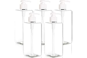 Youngever 5 Pacchi 500ml Bottiglie di Plastica Della Pompa, Bottiglie di Plastica Quadrate Ricaricabili Della Pompa per L'erogazione di Lozioni, Shampoo e Altro (Chiaro)