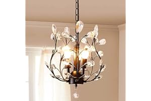 ‎GANEED Ganeed Vintage K9 Klare Kristall Kronleuchter Deckenbeleuchtung Pendelleuchte für Wohnzimmer Esszimmer Restaurant Veranda Flur Schwarz 3 Lichter