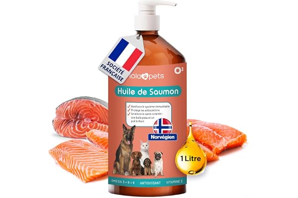 Huile de Saumon pour Chien et Chat 1 Litre - Saumon de NORVÈGE 100% Naturelle - Pressé à Froid - Riche en Omega 3+6+9 et Vitamine E | Pratique doseur