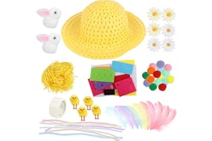 HUNIEE SULOLI Easter Bonnet Decorations Kit,Easter Hats to Decorate Make Your Own Easter Bonnet Easter Bonnet Hat for Kids Easter Bonnet Making Kit for Boys Girls(Yellow)