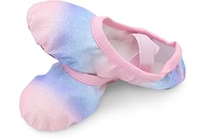 COMFORSO Ballet Shoes for Girls Glitter Gradient Ballet Dance Shoes Pink Purple Full Sole Leather Dance Shoes Dance Slippers for Kids Indoor Gymnastic Dancing Fitness