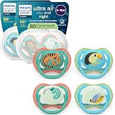 Philips Avent Ultra Air Pacifiers Day &amp; Night - Anatomically Designed for Babies 6-18 Months, Glow in The Dark Model, Symmetr