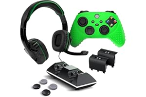 DRAGON SLAY 6-in-1 Premium Accessory Pack for Xbox Series X|S - SF1 Chat Headset, Dual Controller Charge Dock, 2x Rechargeable Batteries, Silicone Skin and 4x Thumb Grips