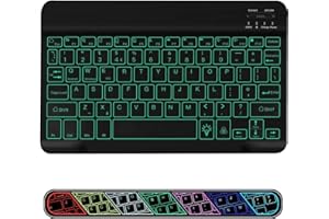COEZFE Backlit Bluetooth Keyboard (UK Layout), Ultra-Slim Rechargeable Portable Wireless Keyboard with Backlit 7-Colors for iPad/Samsung Tablets/Lenovo Tablets & Other iOS Android Windows Devices