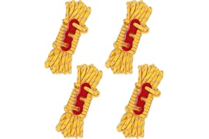 FUNYORD Odblaskowe linki napinające z aluminiowym napinaczem liny, 4 m, sznurek namiotowy z klamrą napinającą, średnica 4 mm, sznurek nylonowy do namiotu, żagla przeciwsłonecznego, linka do prania (4 sztuki, żółta)