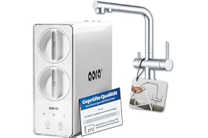 aora GT600 Umkehrosmoseanlage + 3-Wege-Armatur aus Messing verchromt OHNE Bohren – Osmose Wasserfilter mit 8-Stufen-Filtration & Filterwechsel in 3 Sek Osmoseanlage Untertisch+tankloses RO System Luna