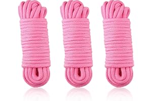 PROSIXTOY 3er-Pack 15m Tragbar Weiche Baumwollseil Wäscheleinen Satz-8mm Knoten Übungsset Deko Seil Allzweckseil-Knoten Übungsset für Heimwerken,Reise Camping Wäscheleine,Zeltschnur Outdoor Equipment (Rosa)