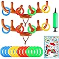 Christmas Party Games Inflatable Reindeer Ring Toss Game for kids, adults, and family-Christmas eve reindeer game includes 2 Hats, 12 Rings, 1 pump and 32 Stickers-Christmas fun with reindeer hoopla.