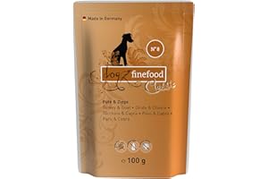 dogz finefood Mokra karma dla psów - N° 8 paszek i koza - drobnoustrojowa karma dla psów i szczeniaków - nie zawiera zbóż i cukru - wysoka zawartość mięsa, worek 12 x 100 g