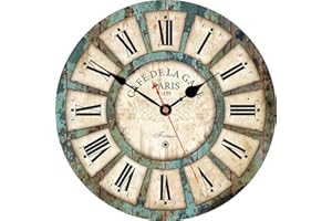 VIKMARI 14 Inch Silent Non-Ticking Rustic Wall Clock Roman Numerals Wooden Round Home Decorative Wall Clocks Battery Operated Indoor Vintage French Clocks