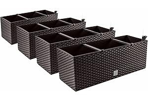 PAFEN 4 maceteros con aspecto de ratán, 60 x 25 x 24 cm, sistema de riego, para balcón