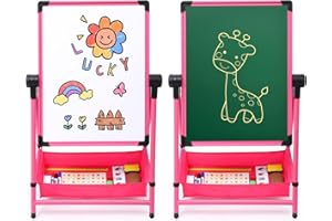 Arkyomi Children's Blackboard Easel Metal Children's Board Double-Sided Whiteboard and Chalkboard Height Adjustable Standing Board with Accessories Art Board Pink Zhitui (3.72 kg, kg)