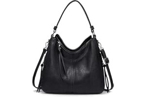 Realer Handtasche Damen Mittelgroß, Shopper Tasche Groß, PU Leder Schultertasche Umhängetasche, Vintage Hobo Bag für Büro Arbeit Einkauf, Schwarz