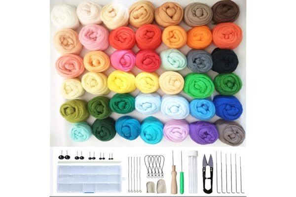 JasCherry Kit de Feutrage à Aiguille, 50 Couleurs Feutre Laine, Ensemble pour Artisanat DIY Poupée Ornement (3g / couleur)