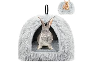 Sbayool Calming Rabbit Bed House, Cozy and Warm Rabbit Hideaway Guinea Pig Bed House with Movable Pad for Rabbits Guinea Pigs Hedgehogs Ferrets and Other Small Pets, Grey