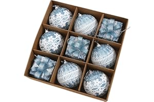 Valicaer Bombki bożonarodzeniowe, 9 szt., bombki bożonarodzeniowe, wiszące bombki na choinkę, nietłukące się, bombki choinkowe, błyszczące, do dekoracji wnętrz, niebieskie