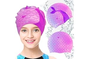 AIDEHUAKEJI Bonnet De Bain Enfant, Silica Gelbonnets Piscine Enfant Cheveux Long pour Tour De Tête 52-57cm