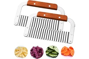 HUTVD Cortador de Papas Ondulado, 2 Piezas Cortador de Verduras Papas Fritas Cortador de Cuchillas Cuchillo de Viruta Ondulado Cortador Ondulado para Cortar Frutas, Zanahorias, Verduras, Papas